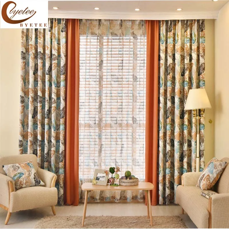 

[byetee] American style curtains for bedroom living room windows leaves pattern fabric blackout tulle drapes