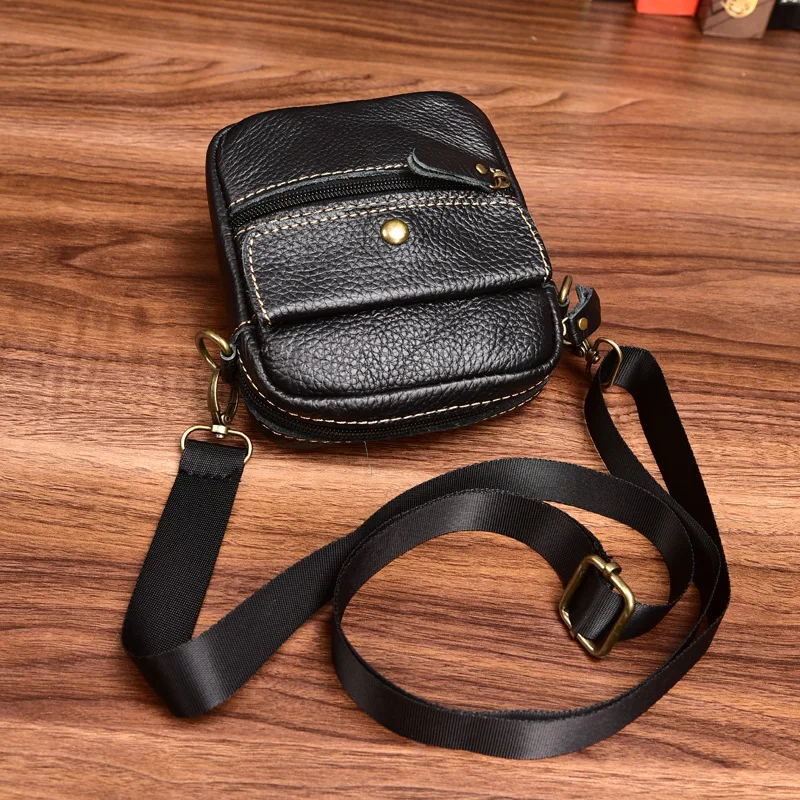 

HUANILAI Men Genuine Leather Bags Crossbody Bags Small Shoulder Bags Waist Pack Phone Bags DD01
