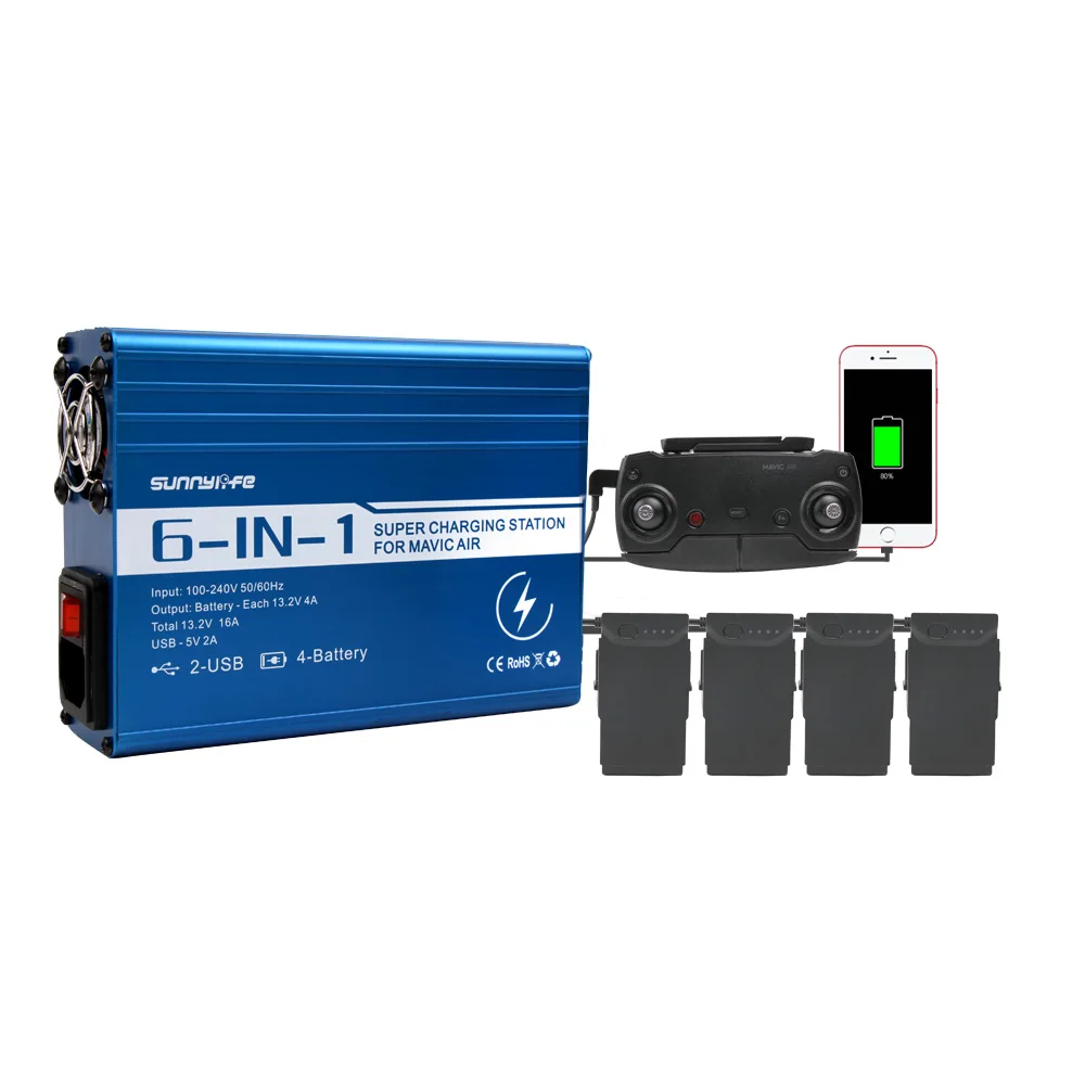 

DJI Mavic Air 6 In 1 Rapid Parallel Battery Charger Smart Multi Battery Intelligent Charging Hub with USB Port for Controller