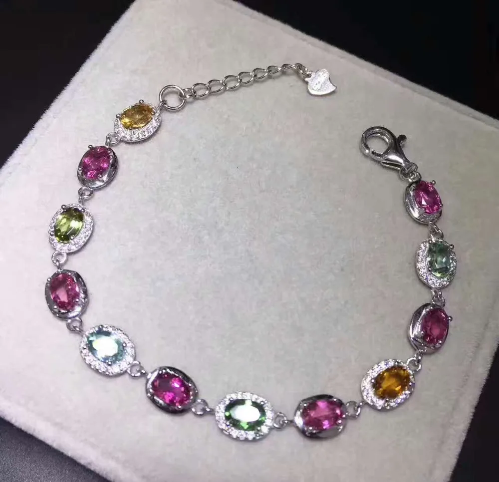 Bracelet en tourmaline naturelle multicolore Bracelet en pierres précieuses naturelles 925 bracelet