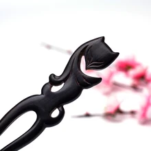 Этнический Очаровательный Черный Лисий китайский сандаловое дерево ручная резная палочка для волос для женщин с натуральной ручной работы винтажная Женская Модная бижутерия