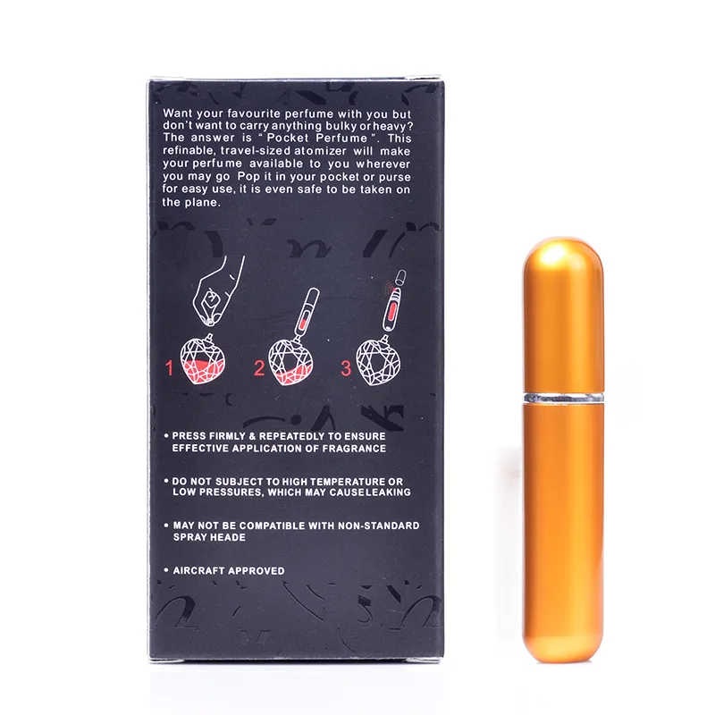 MUB-6ml мини алюминиевый многоразового металлический флакон для парфюма self-pump портативный косметическая бутылка наполнение с упаковкой