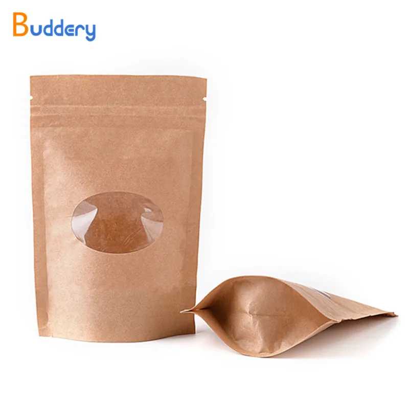 

Zipper/zip lock Kraft paper bag with Round window PE inside kraft bag ,biscuit bag Gift Bags