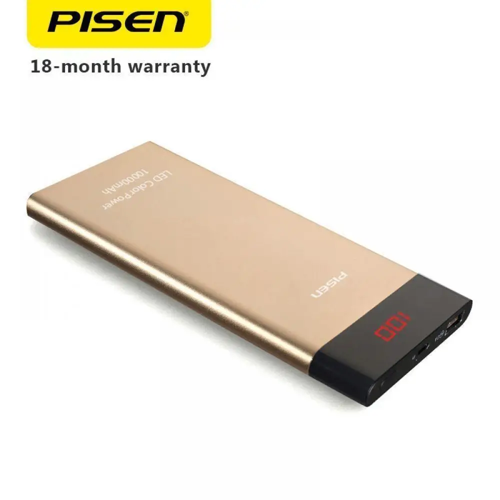 PISEN 10000 мАч внешний аккумулятор портативный светодио дный индикатор USB power Bank