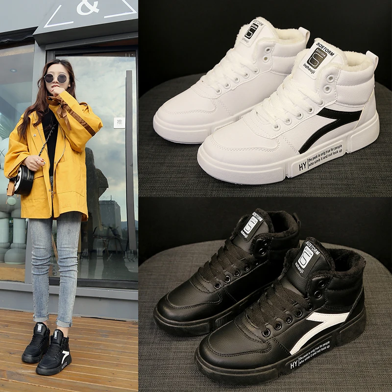

MIUBU Winter Women's Shoes with High Top and Pile Thickening Leisure Shoes 2019 New Type of Flat Shoes