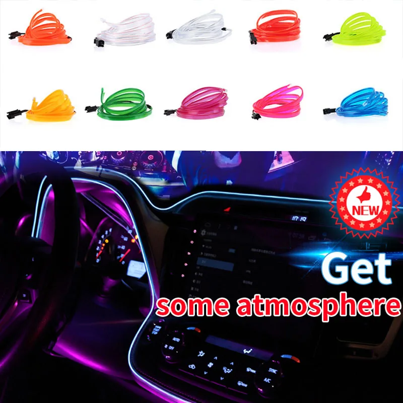 

5m car interior atmosphere lamp colorful EL cold light line with Cigarette lighter charging Decorative Dash board Console Door