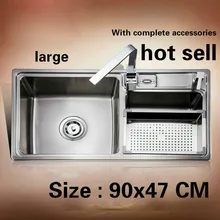 Пищевой 304 нержавеющая сталь Горячая стандартная кухонная раковина двойной корыто 90x47 см