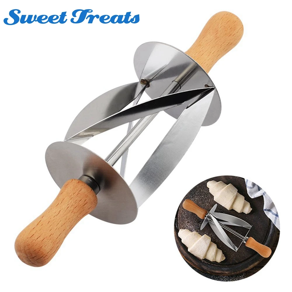 

SweettreatsStainless Steel Rolling Cutter for Making Croissant Bread Wheel Dough Pastry Knife Wooden Handle baking Kitchen Knife