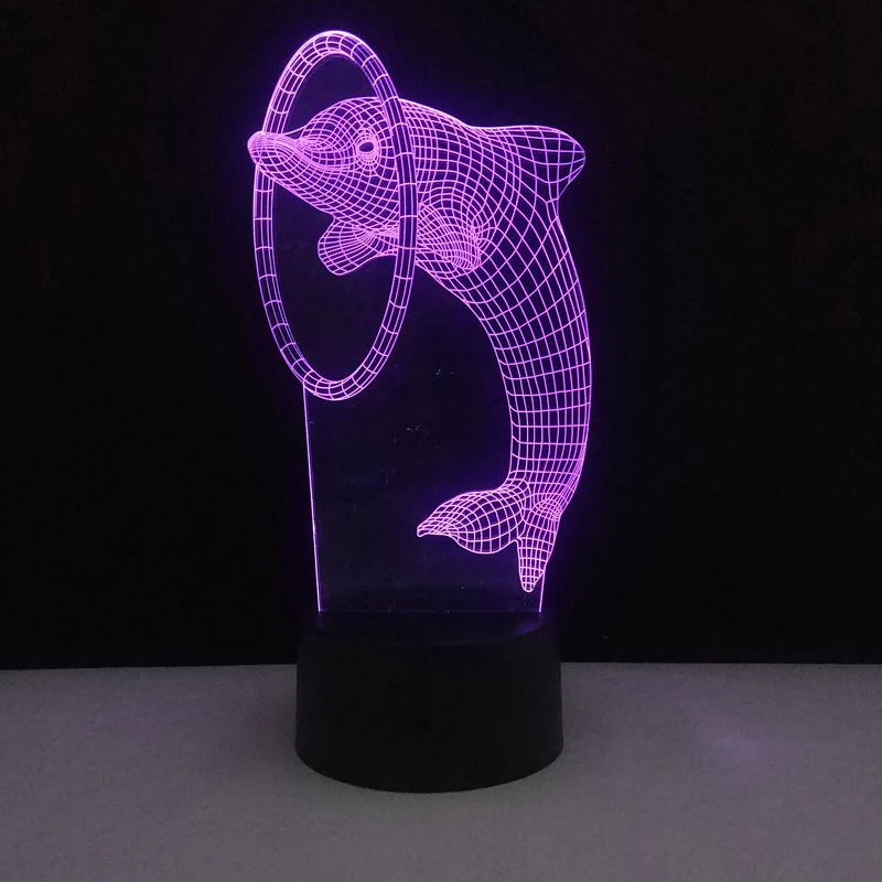 7 видов цветов Дельфин светиться в темноте игрушки 3D Иллюзия Оптическая иллюзия USB сенсорный выключатель спальня арт-деко малыш фестиваль