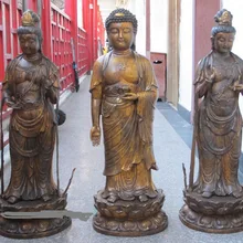 Bi001703 3" Тибет Бронзовый Gild Три сент-Амитабха и Кван-инь Гуаньинь группа статуя