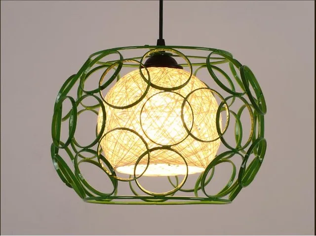 Modern fashion Restaurant hollow iron pendant lamps shade industrial wind single color iron cage dining room hanging lamp E27 - Цвет корпуса: green