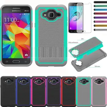 

Dual Layer Armor Shockproof Case Cover With Films For Samsung Galaxy J3 2016 J320/J3 Sky 4G LTE/Amp Prime/Sol/Express Prime/J3 V