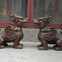 Bi002276 1" Китай royal Огромный Бронзовый Дракон Kylin Foo Собаки Лев Пара злых духов статуя