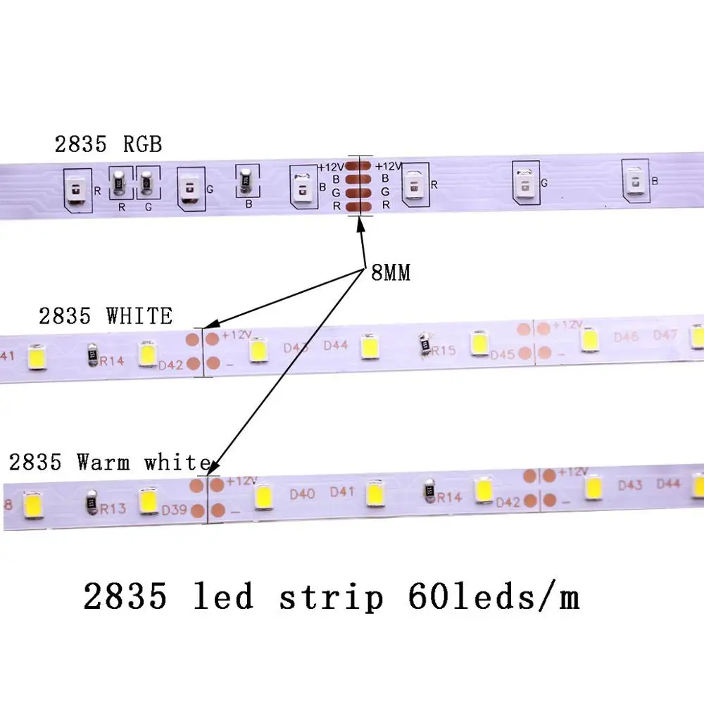 SMD 2835 5630 5050 60/120/240/480 светодиодов/m цветных(RGB) светодиодных лент: 5 м 300/600/1200/2400 светодиодов/M DC12V 24V W RGB LED полосы света Гибкие светодиодные ленты - Испускаемый цвет: 2835-60leds-1m