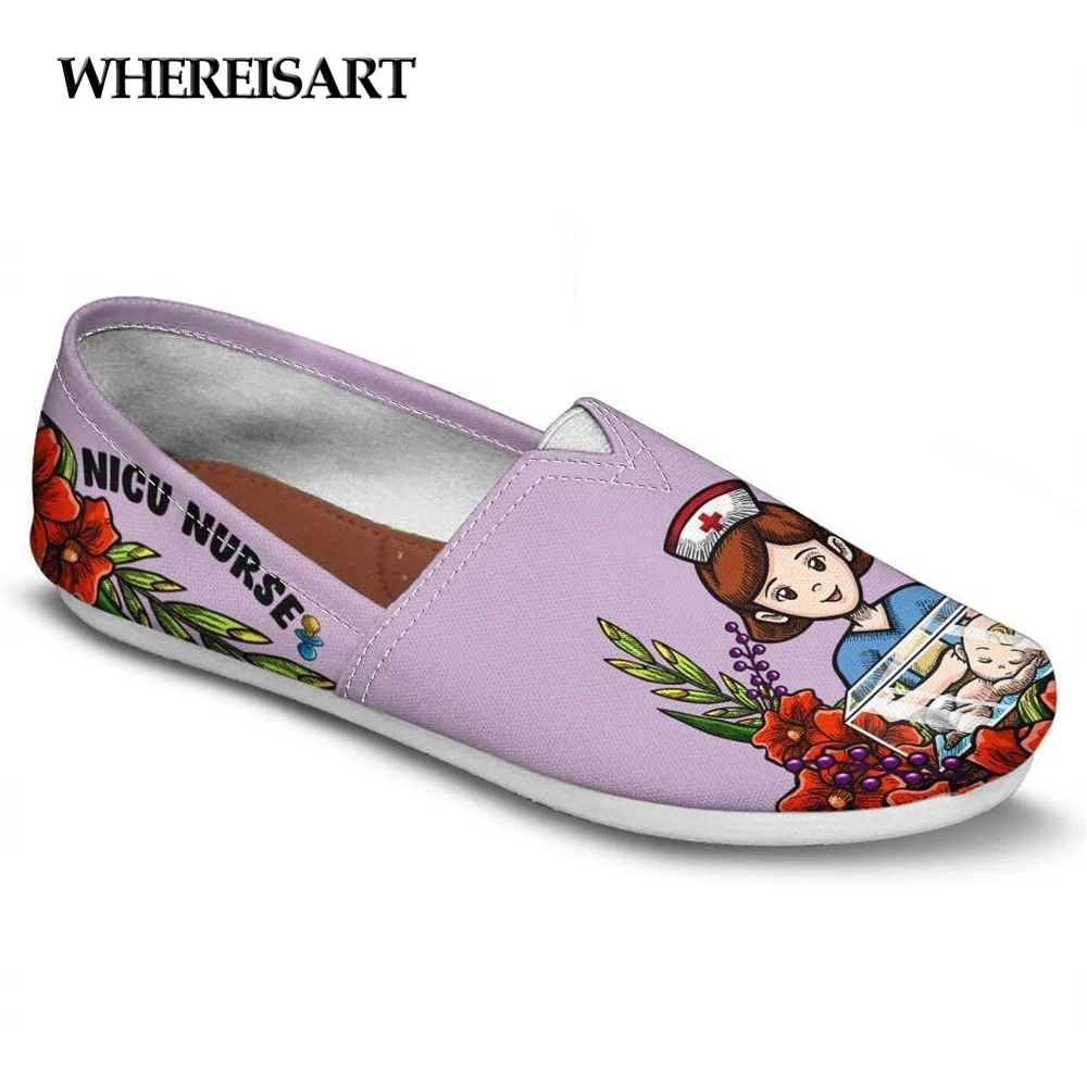 

WHEREISART Ladies Casual Shoes NICU Nurse Brand Designer Women Flats Canvas Lazy Loafers Summer Light Weight Drop Shipping 2019