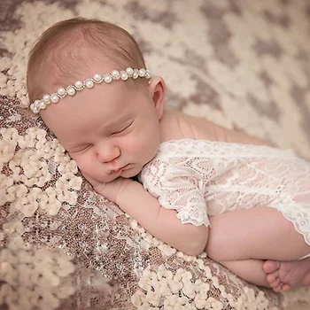 

Sparkling Pearls Baby Head Band Elastic Newborn Photography Accessories Rhinestones Baby Girls Headbands Lace Rompers Clothes