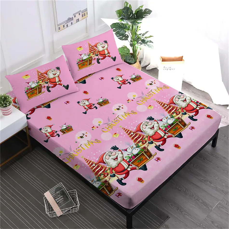 الفتيات عيد الميلاد ملاءات مجموعة الوردي الكرتون سانتا كلوز طباعة شرشف الملك الملكة بياضات سرير المخدة ديكور غرفة نوم الفتيات عيد الميلاد ملاءات مجموعة الوردي الكرتون سانتا كلوز طباعة شرشف الملك الملكة بياضات سرير المخدة ديكور غرفة نوم