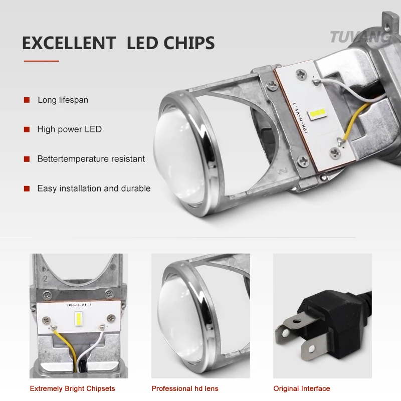 Tuvang 70 Вт/пара лампа H4 светодиодный мини проектор Объектив automobles Светодиодный лампа светодиодный Conversion Kit Hi/короче спереди и длиннее сзади) луч фары 12 V/24 V 5500K белый
