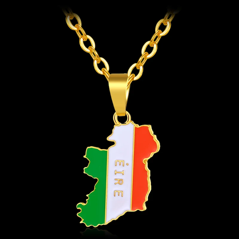 SONYA Ireland Map And Flag Pendant Necklaces For Women/Men Gold Color Charm Ireland Country Jewelry Gifts Bijoux Femme