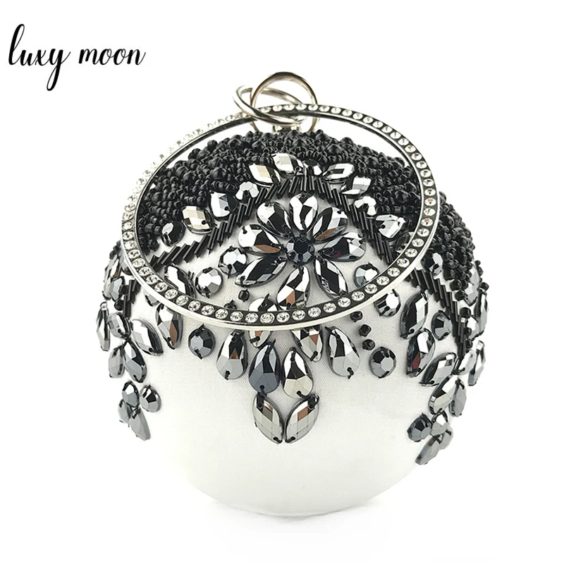

Fashion Beaded Round Shaped Clutch Bags Rhinestone Small Tote Women Handbags Day Clutches Banquet Evening Bag Chain Shoulder Bag