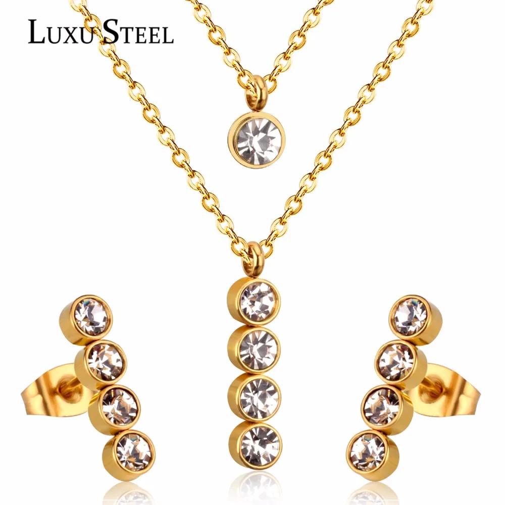 Женские круглые серьги с кристаллами LUXUSTEEL ожерелье кулоном из фианита свадебные