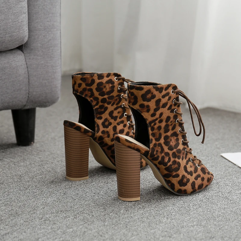 Women Leopard Ankle Boots High Heels 