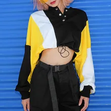 Новое поступление осень зима женская повседневная с v-образным вырезом Лоскутная блуза с длинными рукавами и пуговицами Топы Толстовка sudaderas para mujer