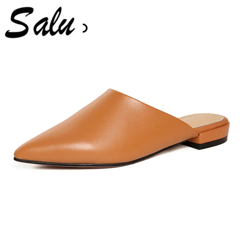 Salu 2018 New fashion genuine leather slippers women sandals summer leather summer ladies mules shoes woman