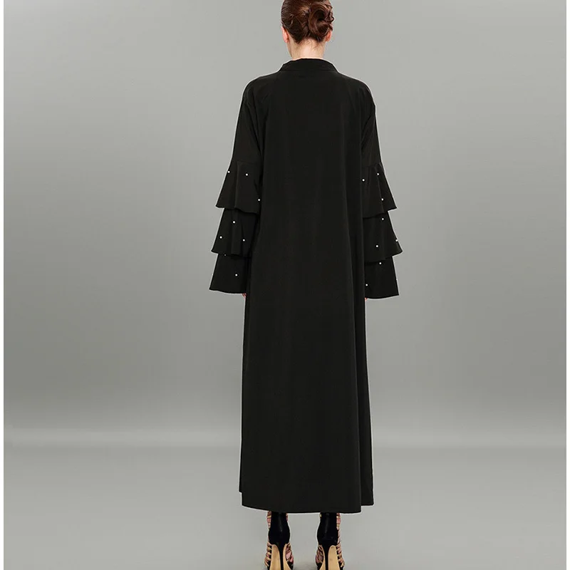 Женское мусульманское платье Abaya Кардиган большого размера с жемчужными
