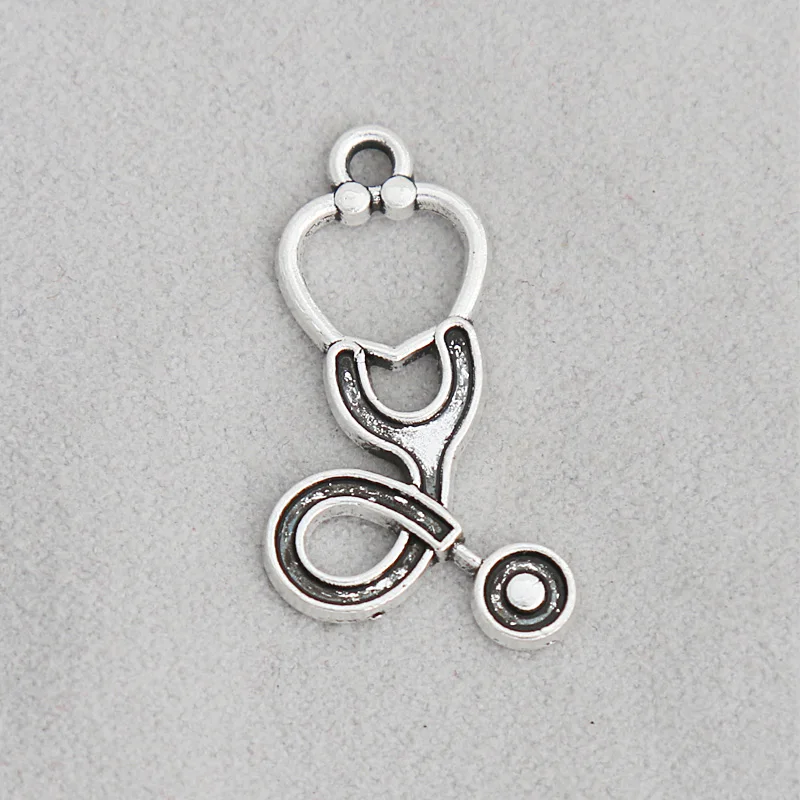 RAINXTAR Antique Silver Color Medical Nurse Tool Charms Alloy Doctor Stethoscope Charms 20pcs 15