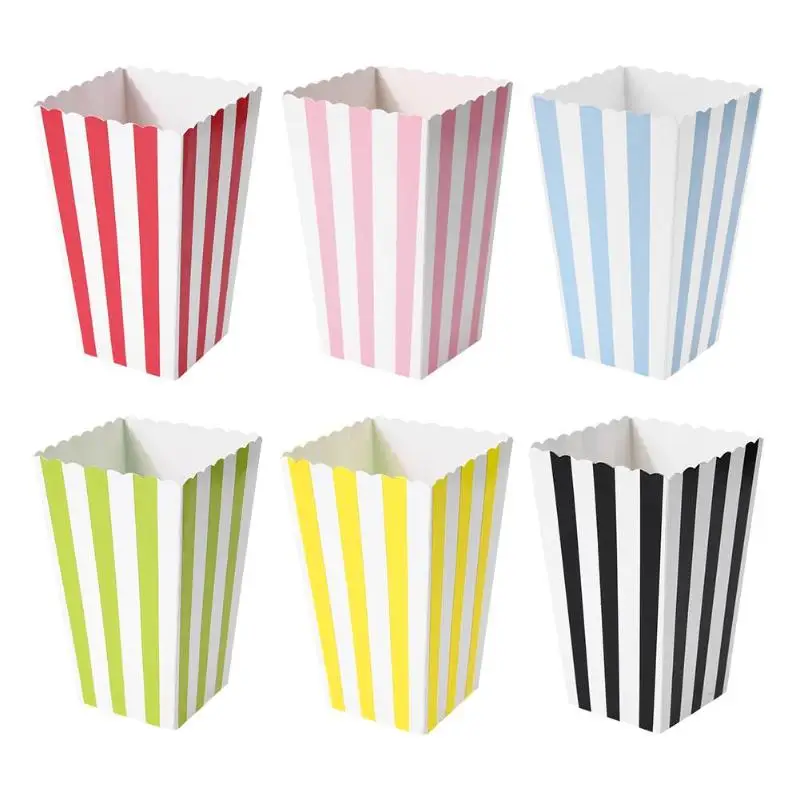 

12Pcs Favor Candy Treat Popcorn Sanck Boxes Wedding Supply Wave Circles Baby Shower Striped Christmas Birthday Party Gifts Box