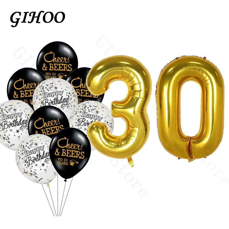 GIHOO 1 комплект ура пиво 30 40 50 лет шар Юбилей дюймов количество золотых шаров для