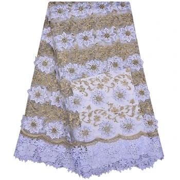 

African Guipure Lace With Rhinestones Embroidered Mesh Lace Fabric High Quality African French Lace Fabric 5 Yards 1165