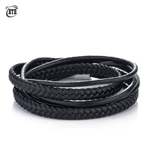 Модный черный браслет Будды из натуральной кожи черная застежка из нержавеющей стали многослойная оплетка цепной браслет винтажные подарки