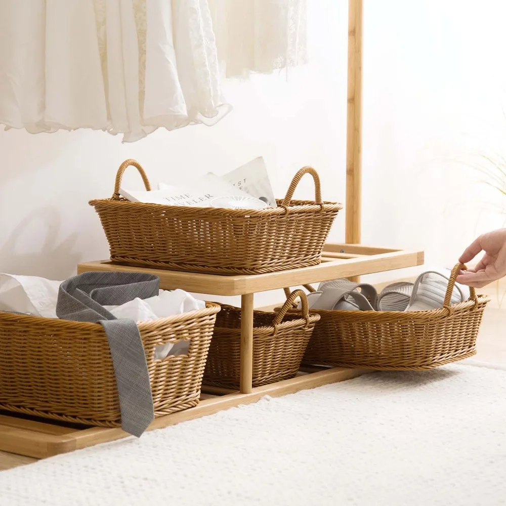 

OTHERHOUSE Large Woven Basket Toy Cosmetic Books Sundries Clothes Storage Box Case Snacks Container Rattan Laundry Basket Wicker