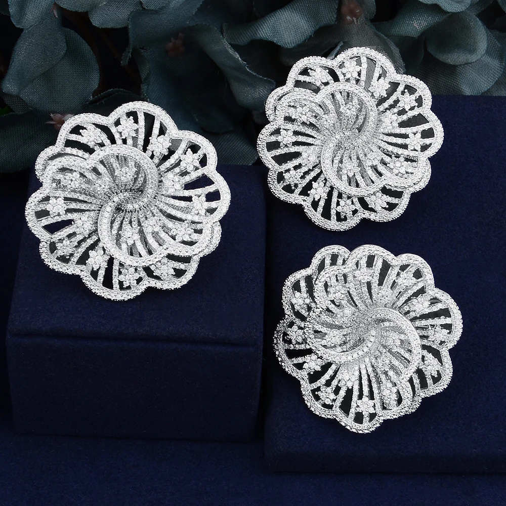 

GODKI Luxury Flower Cubic Zircon Indian Ring Earring Set African Nigerian Wedding jewelry set For Women Dubai Bridal Jewelry set