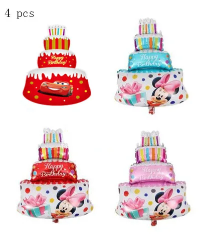 Disney Cartoon Mickey Minnie Car Inflatable Toys inflatable McQueen Aluminum foil 34 inch three layer cake Balloons - Цвет: 4 PCS