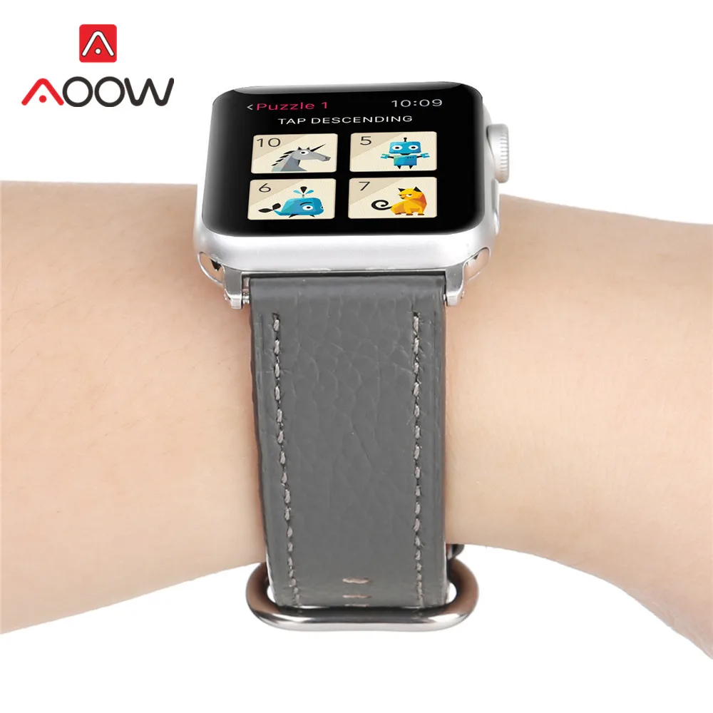 Genuine Leather Watchband for Apple Watch 38 42mm 40 44mm Fashion Simple Yellow Replacement Bracelet Band Strap iwatch 123 4|Ремешки для