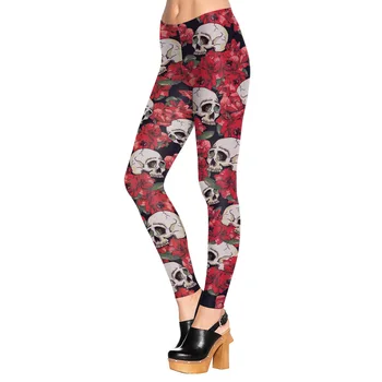 

Skull Rose Print Leggings Women Sexy Slim Fitness Leggings Elastic Causal Leggings Plus Size Leggins Mujer