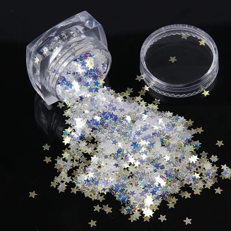 

3mm star Shapes Shining Blue Purple Colors Slice 3D Glitters Paillettes for Nail Art Body Art Tattoo Make Up Confetti Nail 10g