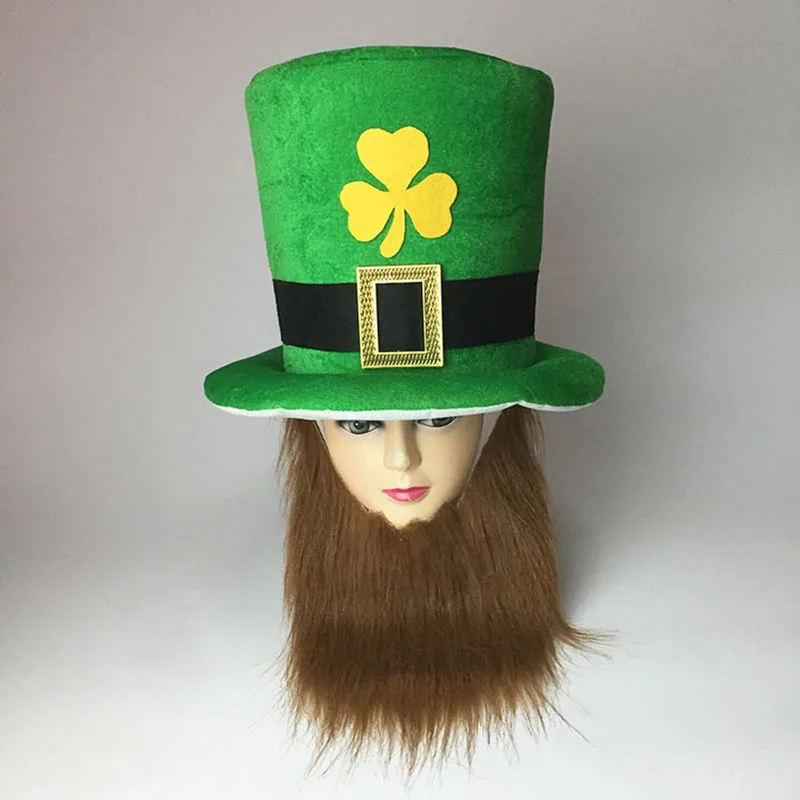 

Saint Patrick Costume Leprechaun Top Hat Beard Accessory Party Cosplay Cap Reland Clover Green Party Irish Hats ST Patrick's Day