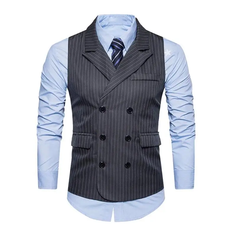 Для мужчин жилет дуги Подол в полоску Повседневное Slim Fit Жилет Homme двубортный