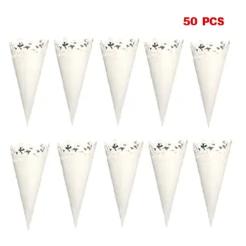 

50pcs Laser Cut Petal Lace Laying Candy Wedding Party Favors Confetti Cones Paper Cone Decoration Supplies