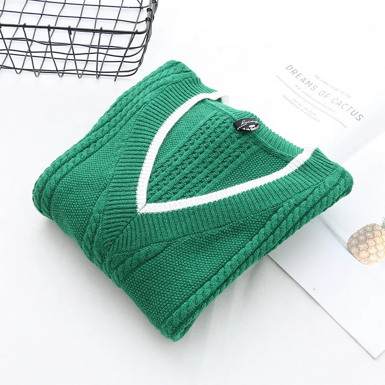 Green Sweater Women V-neck Plus Size 5XL Long Sleeve Casual Warm Autumn Winter Sweater Knitting Pullovers KKFY2613