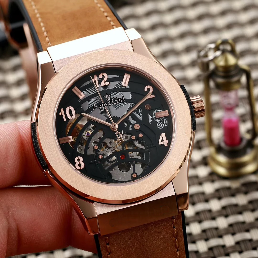 

Luxury Brand New Men Silver Rose Gold Black Grey Automatic Mechanical Sapphire Tourbillion Skeleton Watch Transparent Leather