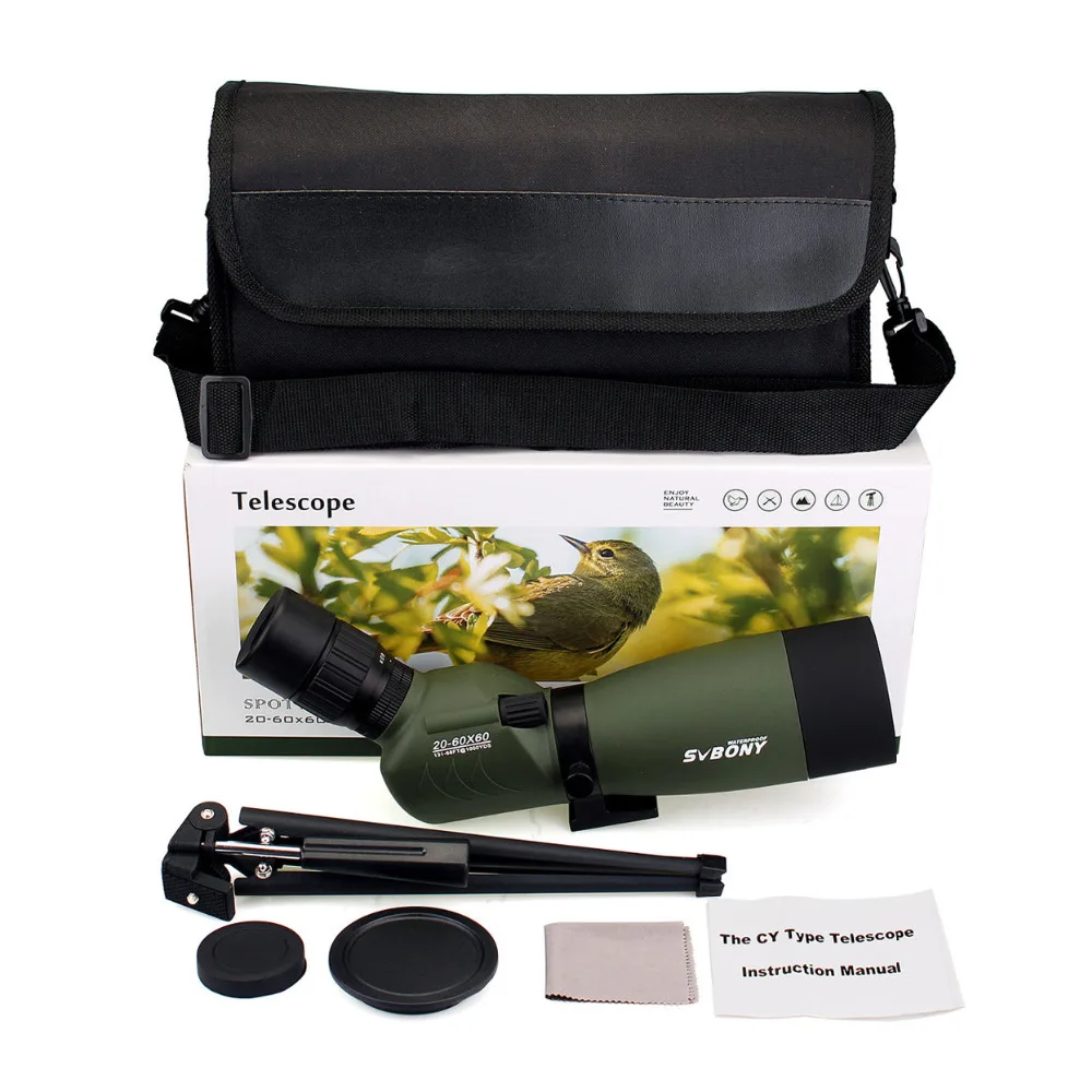 SVBONY 20-60x60 Spotting Scope Zoom Multi-Coated Waterproof 45 De Spotting Scope with Tripod Monocular Birdwatching Telescope 09 20 60x60 zoom hd adjustable monocular telescope spotting scope with portable tripod telescopio for birdwatching hunting