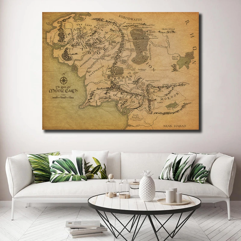 

Lord Of The Rings HD Middle Earth Map Canvas Painting Print Living Room Home Decor Modern Wall Art Oil Painting Poster Framework