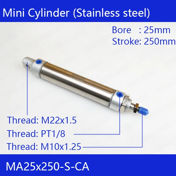

MA25X250-S-CA, Free shipping Pneumatic Stainless Air Cylinder 25MM Bore 250MM Stroke , 25*250 Double Action Mini Round Cylinders