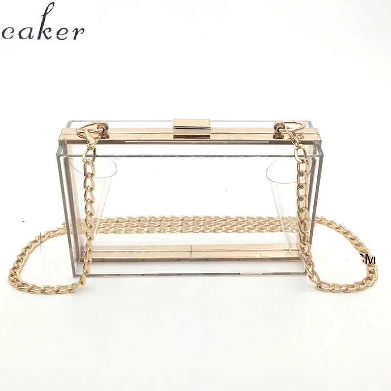 

Transparent Acrylic Women Clutch Shoulder Messenger Chain Evening Bag Ladies Square Package Clear Plastic Handbags Bags