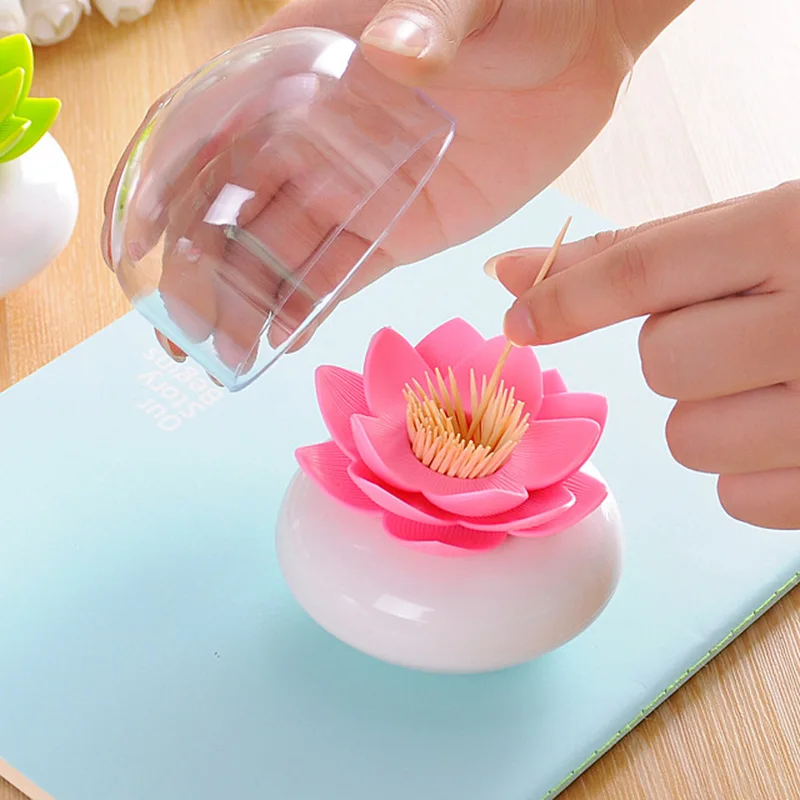 

New Lotus Toothpicks Holder Cotton Swab Box Bud Case Table Storage Organizer SF66